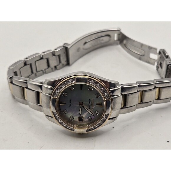 Citizen Eco-Drive Ladies' Two-Tone MOP Dial Diamonds. EW1824-57D. 6" Band. - Picture 12 of 13